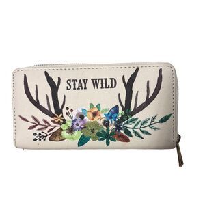 Karma‎ Stay Wild Floral Antlers Western Country Boho Zip Around Wallet ID Cards